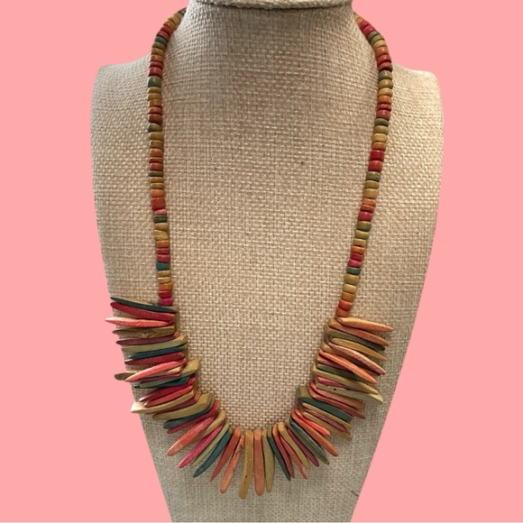 Vintage Colorful Wooden Necklace - Picture 2 of 3